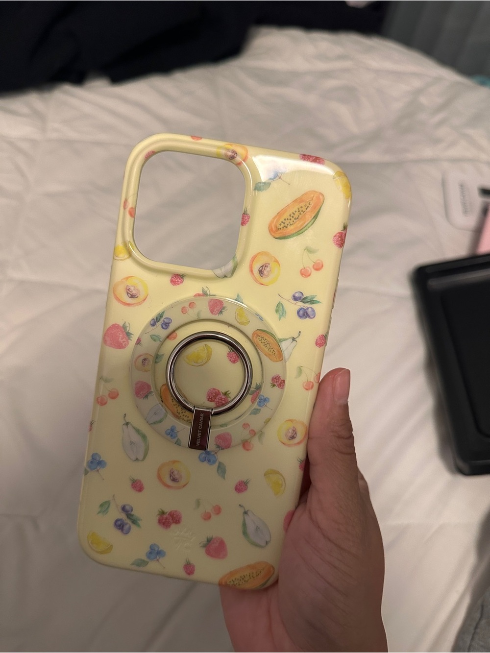 Velvet Caviar Yellow Fruit Print Phone Case with Ring Holder